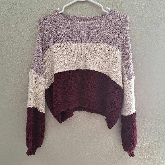 debut Sweaters - Colorblock Sweater - Purple and Cream
